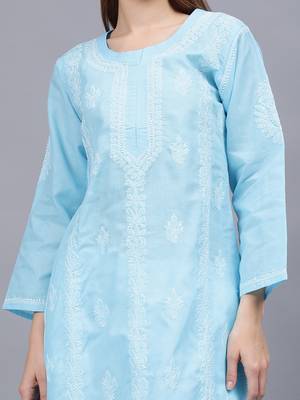 Blue terivoil cotton lucknowi chikankari kurta 2