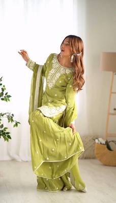 Silk kurta sharara dupatta set for women 1