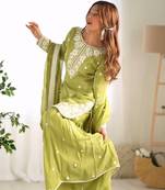 Silk kurta sharara dupatta set for women