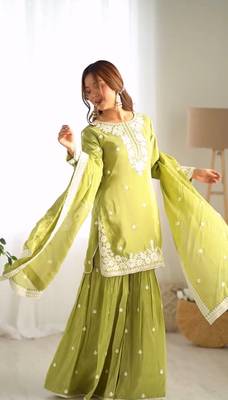 Silk kurta sharara dupatta set for women 2