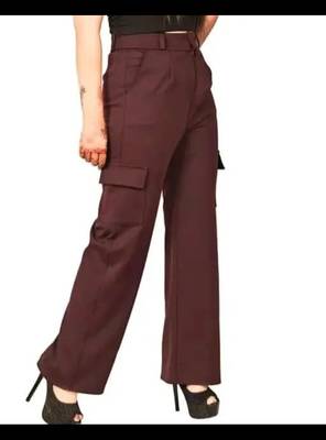 Pavonine tan color cotrise fabric with 4 pockets cargo/trousers for girls & women 2