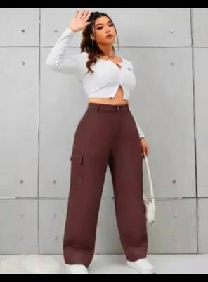 Pavonine tan color cotrise fabric with 4 pockets cargo/trousers for girls & women 5