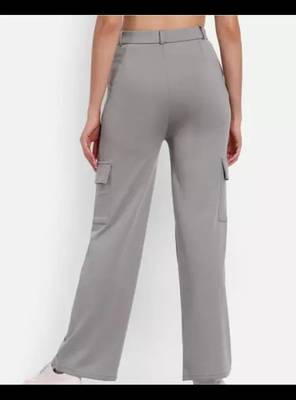 Pavonine grey color cotrise fabric with 4 pockets cargo/trousers for girls & women 3