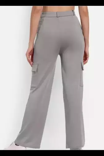 Pavonine grey color cotrise fabric with 4 pockets cargo/trousers for girls & women