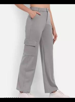 Pavonine grey color cotrise fabric with 4 pockets cargo/trousers for girls & women 4