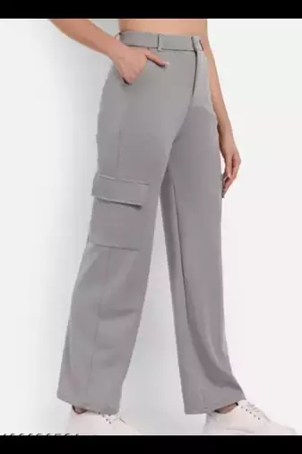 Pavonine grey color cotrise fabric with 4 pockets cargo/trousers for girls & women