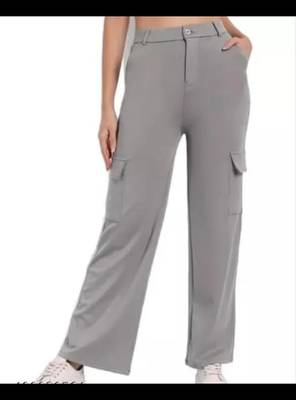 Pavonine grey color cotrise fabric with 4 pockets cargo/trousers for girls & women 1
