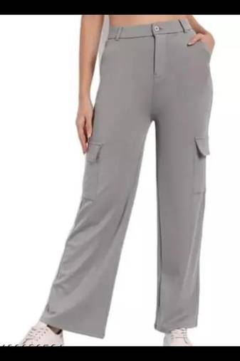 Pavonine grey color cotrise fabric with 4 pockets cargo/trousers for girls & women