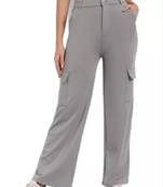 Pavonine grey color cotrise fabric with 4 pockets cargo/trousers for girls & women
