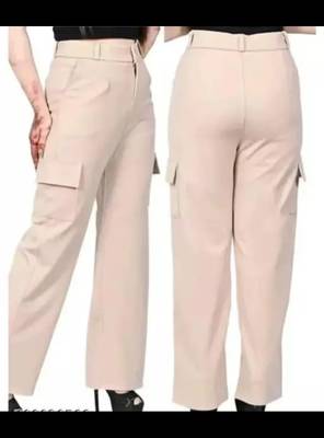Pavonine cream color cotrise fabric with 4 pockets cargo/trousers for girls & women 3