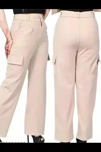Pavonine cream color cotrise fabric with 4 pockets cargo/trousers for girls & women