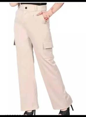 Pavonine cream color cotrise fabric with 4 pockets cargo/trousers for girls & women 1