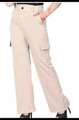 Pavonine cream color cotrise fabric with 4 pockets cargo/trousers for girls & women