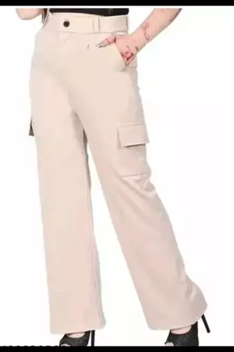 Pavonine cream color cotrise fabric with 4 pockets cargo/trousers for girls & women