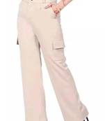 Pavonine cream color cotrise fabric with 4 pockets cargo/trousers for girls & women