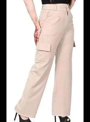 Pavonine cream color cotrise fabric with 4 pockets cargo/trousers for girls & women 4