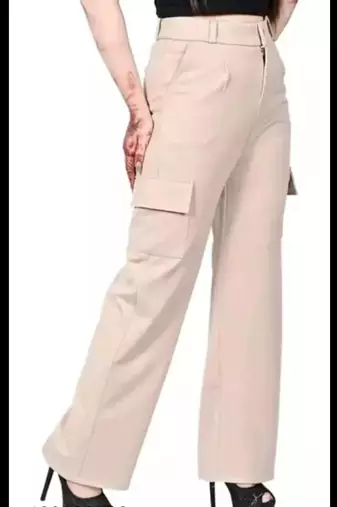 Pavonine cream color cotrise fabric with 4 pockets cargo/trousers for girls & women