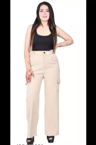 Pavonine cream color cotrise fabric with 4 pockets cargo/trousers for girls & women