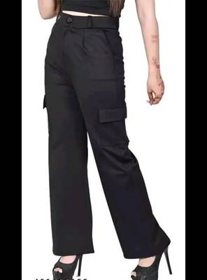 Pavonine black color cotrise fabric with 4 pockets cargo/trousers for girls & women 1