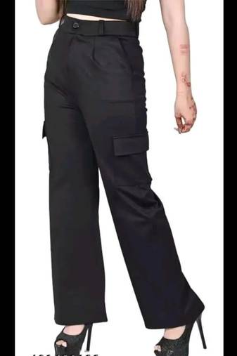Pavonine black color cotrise fabric with 4 pockets cargo/trousers for girls & women