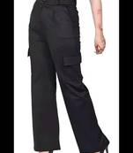 Pavonine black color cotrise fabric with 4 pockets cargo/trousers for girls & women