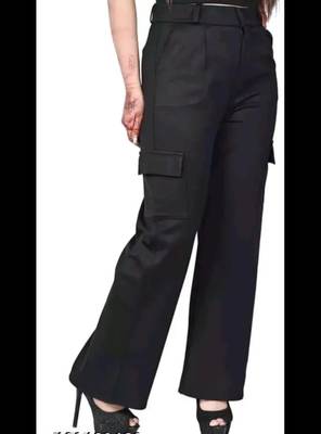 Pavonine black color cotrise fabric with 4 pockets cargo/trousers for girls & women 3