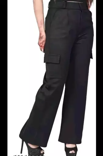 Pavonine black color cotrise fabric with 4 pockets cargo/trousers for girls & women