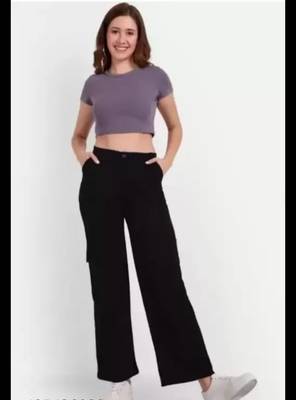 Pavonine black color cotrise fabric with 4 pockets cargo/trousers for girls & women 5