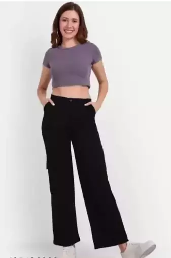 Pavonine black color cotrise fabric with 4 pockets cargo/trousers for girls & women