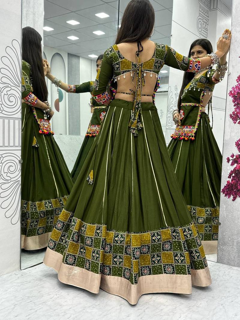 Mehendi Colour pure Cotton Rajasthani Style Stitched Lehenga Choli
