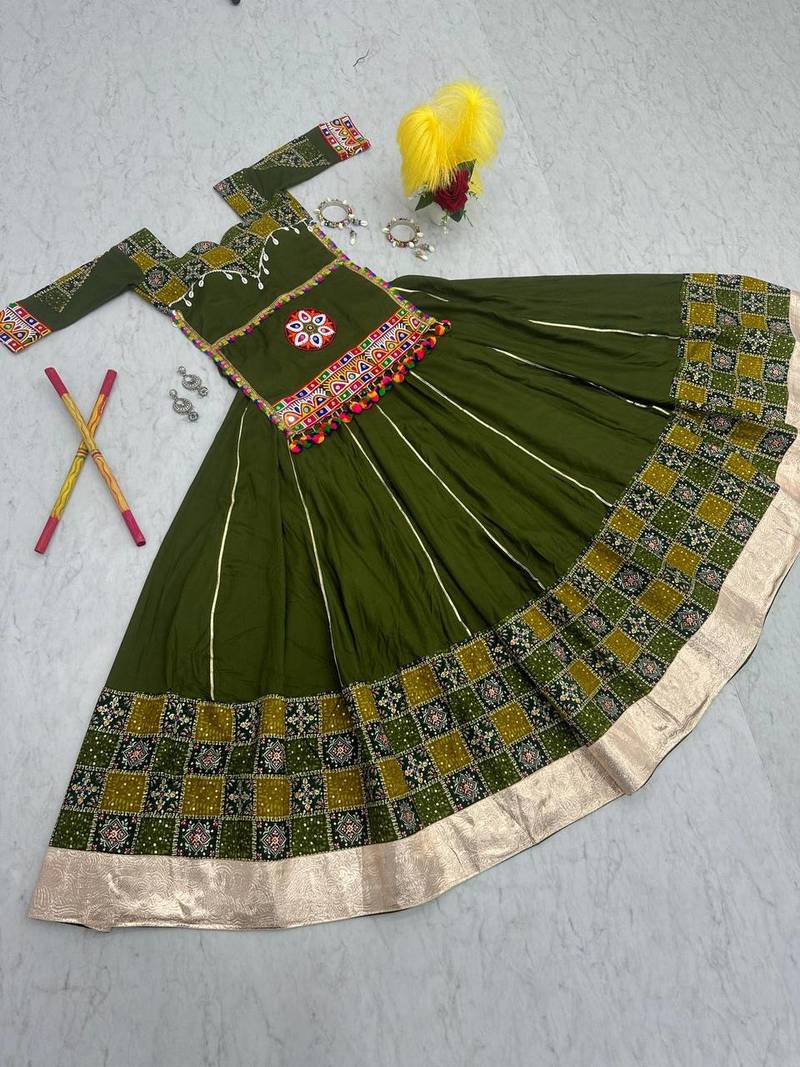 Mehendi Colour pure Cotton Rajasthani Style Stitched Lehenga Choli