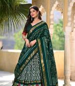 Designer Ikkat Print With Foil Work Lehenga with Unstitched Choli