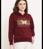 "pavonine" wine color butterfly-design pullover hoodie sweatshirt for girls