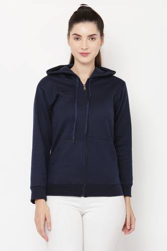 "pavonine" navy blue color fleece fabric hoodie sweatshirt for girls