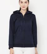 "pavonine" navy blue color fleece fabric hoodie sweatshirt for girls