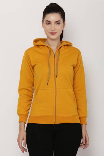 "pavonine" mustard color fleece fabric hoodie sweatshirt for girls