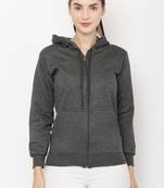 "pavonine" dark grey color fleece fabric hoodie sweatshirt for girls