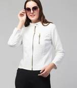 "pavonine" white color burfi-design zipper jacket for girls