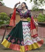 MULTICOLOR THREAD EMBROIDERED WITH MIRROR WORK VISCOSE RAYON TRADITIONAL NAVRATRI PARTY FESTIVAL STITCHED LEHENGA CHOLI
