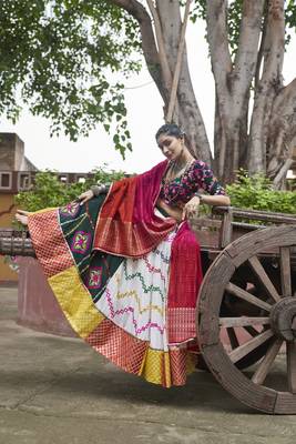 MULTICOLOR THREAD EMBROIDERED WITH MIRROR WORK VISCOSE RAYON TRADITIONAL NAVRATRI PARTY FESTIVAL STITCHED LEHENGA CHOLI 6