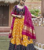 YELLOW THREAD EMBROIDERED WITH MIRROR WORK VISCOSE RAYON TRADITIONAL NAVRATRI PARTY WEAR FESTIVAL STITCHED LEHENGA CHOLI