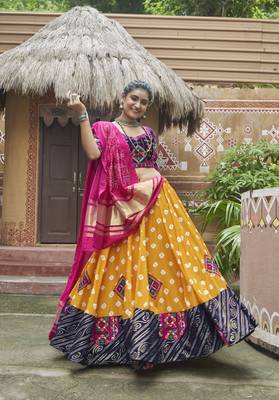 YELLOW THREAD EMBROIDERED WITH MIRROR WORK VISCOSE RAYON TRADITIONAL NAVRATRI PARTY WEAR FESTIVAL STITCHED LEHENGA CHOLI 6
