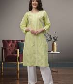Pista green terivoil cotton lucknowi chikankari kurta