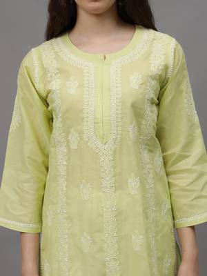 Pista green terivoil cotton lucknowi chikankari kurta 2