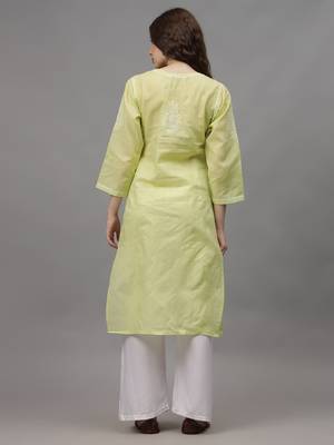 Pista green terivoil cotton lucknowi chikankari kurta 3