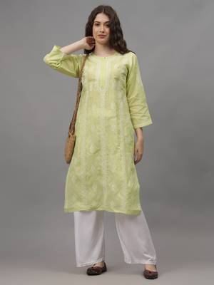 Pista green terivoil cotton lucknowi chikankari kurta 4