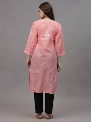 Peach terivoil cotton lucknowi chikankari kurta 3