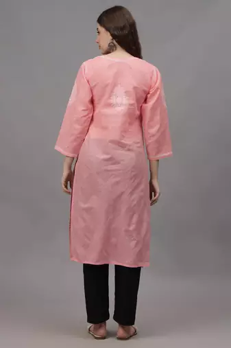 Peach terivoil cotton lucknowi chikankari kurta