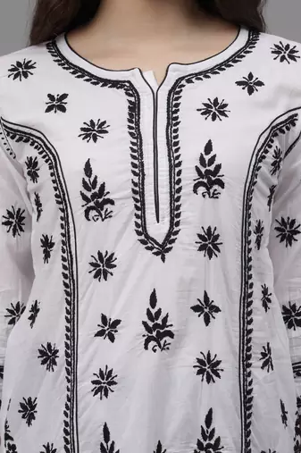 White cotton lucknowi chikankari kurta
