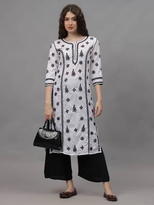 White cotton lucknowi chikankari kurta 4
